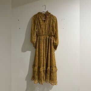 Chic Mustard Floral Midi Dress